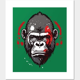 t-shirt design, gorilla with red paint splatters on its face, poster art Posters and Art